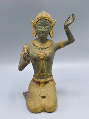 Vintage Gilt Bronze Thai Princess Deity Figure Playing an Instrument c. 1950's - Image 1 of 4