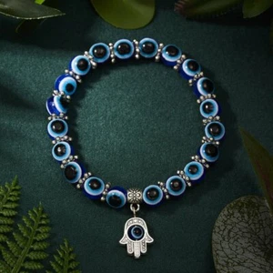 Braccialetto Protezione Perline Perline Lucky Mano Blu Malocchio Gioielli Donna Uomo - Foto 1 di 7