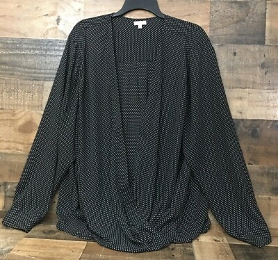 Talbots Top Women 3X Polka Dot Low Cut Sexy Long Sleeve Blouse Faux Wrap Career - Image 1 of 4