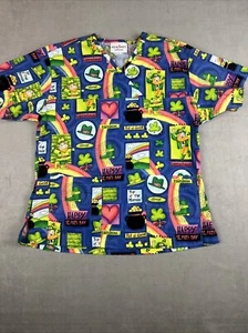 Womens Scrub Top Size  XS St Patricks Day Lucky Glover Pot Of Gold Pockets - Picture 1 of 8