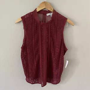 Beyond The Radar Sheer Lace Burgundy Sleeveless Top Size L - Picture 1 of 8