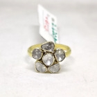 Natural Rose Cut Polki Diamond Flower Ring 925 Silver Diamond Engagement Ring