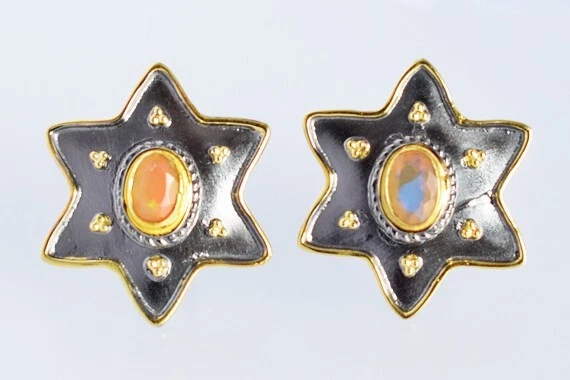 Natural Ethiopian Opal Gemstone STAR Cufflinks 925 Silver Rhodium Plated Jewelry Foto 1 de 1