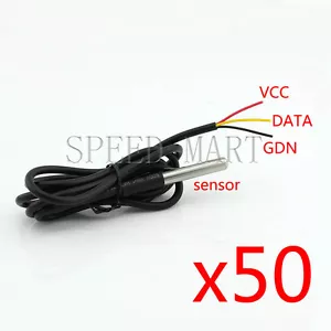 50 pcs Waterproof Digital Temperature Transmitter Thermal Probe Sensor DS18B20 - Picture 1 of 2