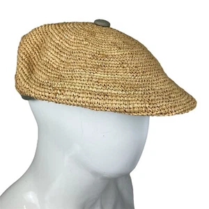 KANGOL VINTAGE Raffia Straw Linen Flat Cap Hat L 59cm Golf Baker Boy Mod Hat - Picture 1 of 8