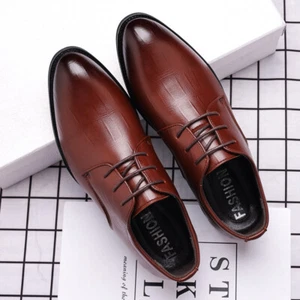 Classic Mens Leather Pointed Toe Business Formal Lace Up Oxfords Wedding Shoes - Picture 1 of 9