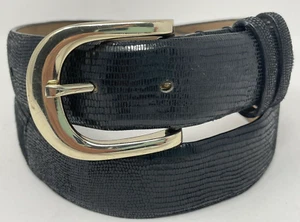 Ann Taylor Leather Belt Size S Fits 29"-34" Shiny Black Embossed Reptile Skin - Picture 1 of 9