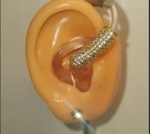 Gold Pave curved Hearing aid charm cubic zirconia 24mm - Picture 1 of 2