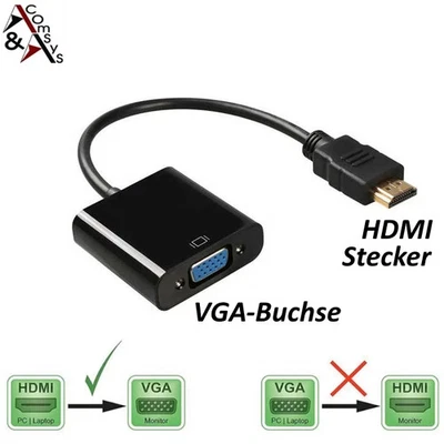 HDMI zu auf VGA Full HD 1080p Adapter Konverter Audio Video Stecker/Buchse 15cm - Bild 1 von 4