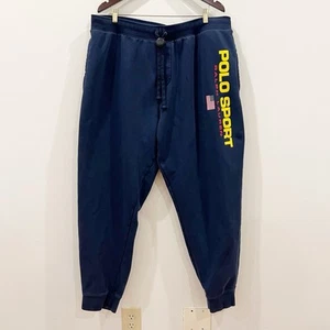 Polo Sport Ralph Lauren Felpa Uomo 2XLT Blu Giallo Spellout Pile Jogger - Foto 1 di 14