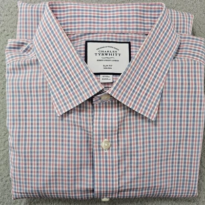 Charles Tyrwhitt Shirt Mens 17 33 Blue Red Check Slim Fit Non Iron Cotton - Image 1 of 4