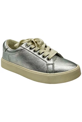 Sam Edelman Leather Lace-Up Sneakers Ethyl Silver Leather - Изображение 1 из 3