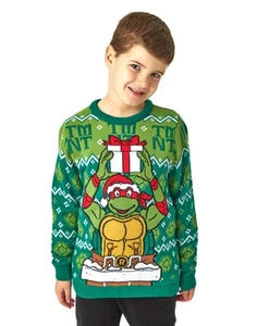 Teenage Mutant Ninja Turtles Green Raphael Christmas Jumper Unisex Kids - Picture 1 of 29