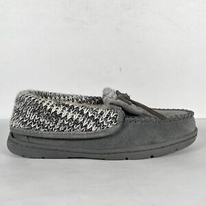 Clarks Womens Size 6 M Gray Suede Slipper Slip On Moccasins Faux Fur Lined Shoes