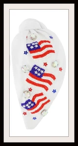 Red White & Blue Beaded Flag Headband Wide White 4th July - Picture 1 of 2