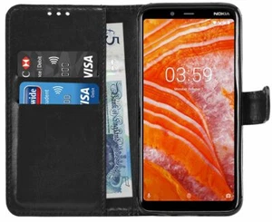 Nokia 3.1 Plus Premium Leather Wallet Flip Cover Pouch Book - Picture 1 of 42