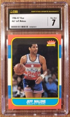 Tarjeta de baloncesto de novato Fleer #67 1986-87 Jeff Malone Washington Bullets CSG 7 RC Foto 1 de 2