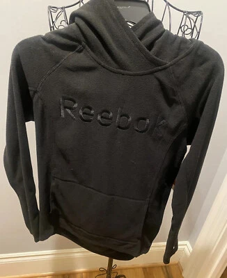 NUEVO Pullover con Capucha Reebok Mujer XS Negro Polar Calce Ajustado con Bolsillo Canguro Foto 1 de 4