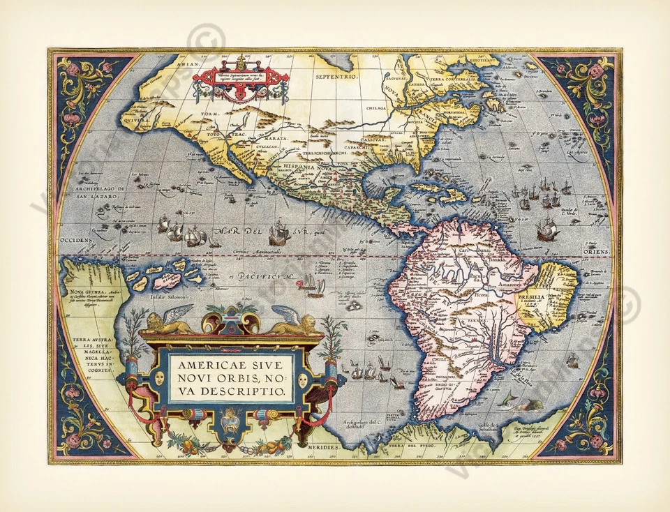America North & South United States early old map Ortellus 1595 art print poster - Image 1 of 4