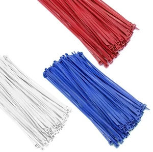 Reißverschluss Kabelbinder 8" 40 Pfund 300 Stck. Nylon Drahtbinder Wraps rot weiß blau Made in USA - Bild 1 von 5