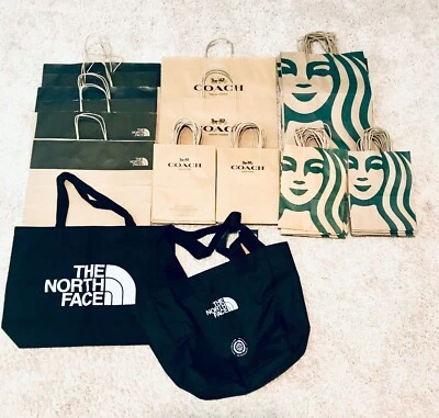 COACH NORTH FACE STARBUCKS Shopping Bags Paper Reusable Canvas New S M L
