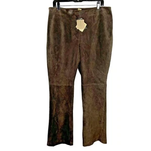 Apostrophe Leather Pants Womens 16 36 x 30 Brown Suede Lined Straight Leg - Picture 1 of 9