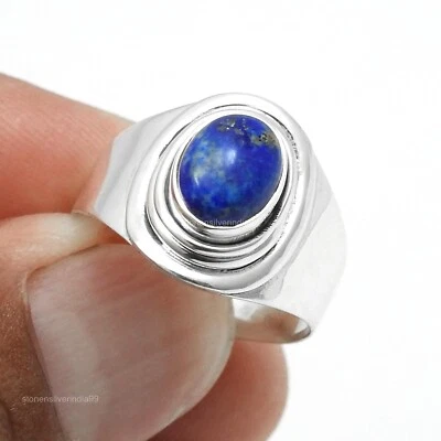 Anillo de regalo de Navidad de plata de ley con piedras preciosas de lapislázuli natural talla 8 Foto 1 de 4