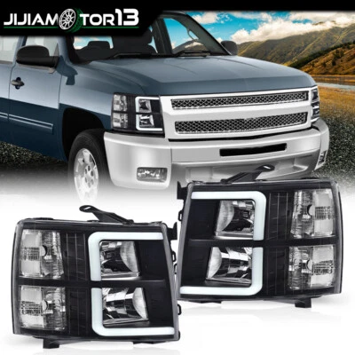 DRL LED Bar Tube Projector Headlights Fit For 07-13 Chevy Silverado 1500 2500 - Image 1 of 4