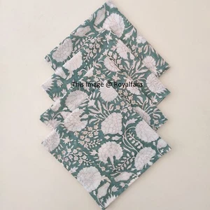 Block Printed cloth napkins Indian Christmas cocktail Cotton Dinner Napkins - Picture 1 of 9