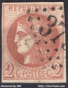 FRANCE EMISSION DE BORDEAUX 2c BRUN ROUGE REPORT 2 N° 40B AVEC OBLITERATION GC - Picture 1 of 2