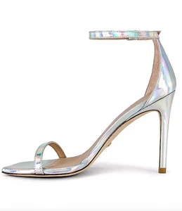 Brand New Stuart Weitzman Nudistcurve 100 Strap Sandal in Iridescent Silver 8.5 - Picture 1 of 4