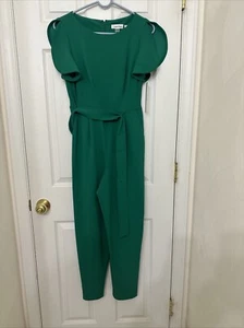 NEU MIT ETIKETT CALVIN KLEIN GESCHNITTENER JOVERALL, GETEILTER FLATTERÄRMEL GRÖSSE 4 Wiesengrün $ 139 - Bild 1 von 4