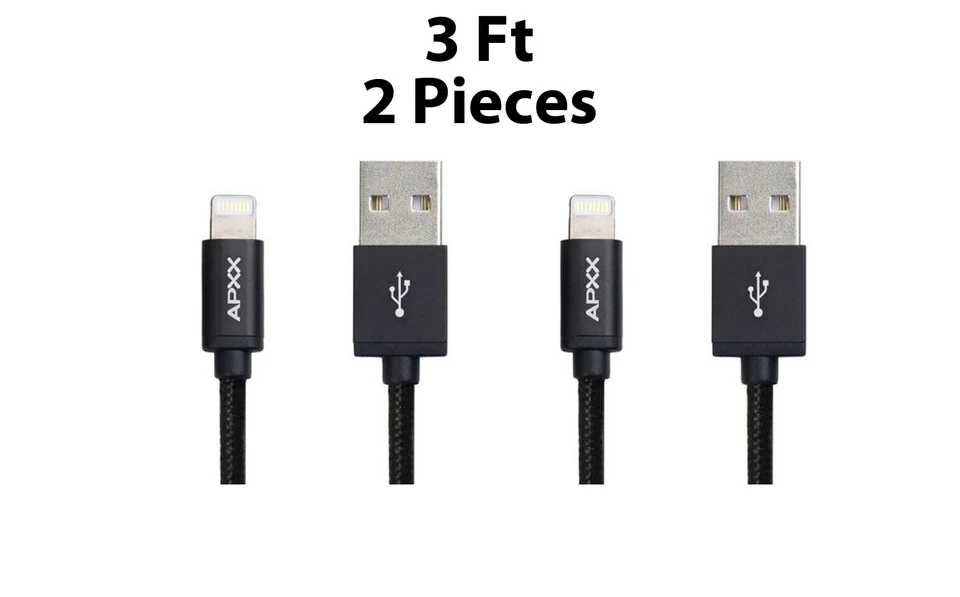 2-Pieces 3 Ft Apple MFI Certified Lightning Cable Nylon Braided AL303D  - Image 1 of 2