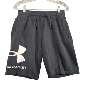 Under Armour Rival Fleece Boys Sweat Shorts Medium Black Drawstring Big Logo - Picture 1 of 11