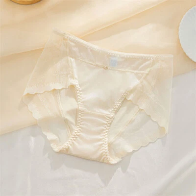 3 Pairs Sheer Lace Pant Bottom Crotch Mulberry Silk Underwear Breathable Briefs  - Image 1 of 4