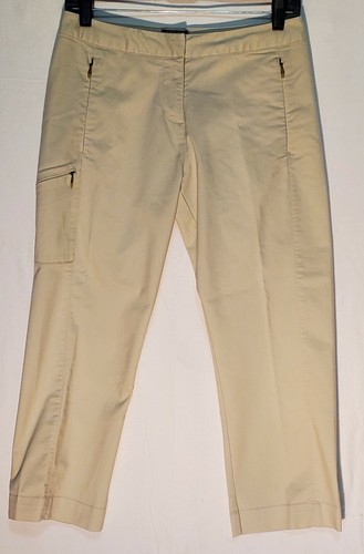 Pantalone ADIDAS donna tg 2 elasticizzato Capri beige gamba dritta piatto davanti misto cotone