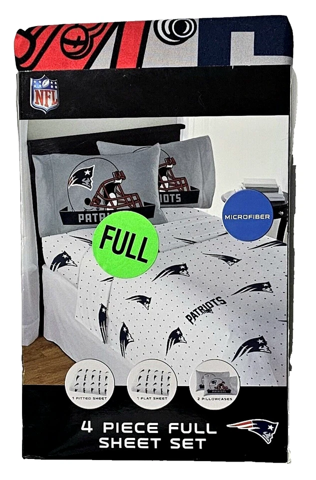 NFL New England Patriots Juego Completo de Sábanas Ajustables Planas 2 Fundas de Almohada Azul Foto 1 de 1