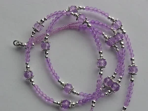 VIOLET PURPLE CRYSTALS BEADED LANYARD ID BADGE HOLDER NECKLACE LOBSTER CLASPS - Picture 1 of 6