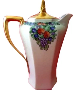 ANTIQUE CHOCOLATE POT COFFEE POT HAND PAINTED UNIQUE GOLD 1880's to 1890's - Picture 1 of 12