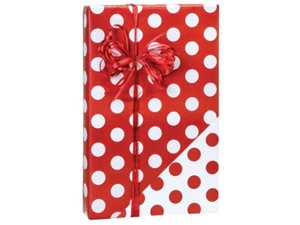 RED POLKA DOTS Reversible Print 24" Gift WRAPPING Paper Choose Length Amount - Picture 1 of 1