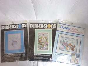 Lot of 3~Cross stitch kits~Mother Goose~Hearts and Lace Birth Record~Baby Bunny - Picture 1 of 5