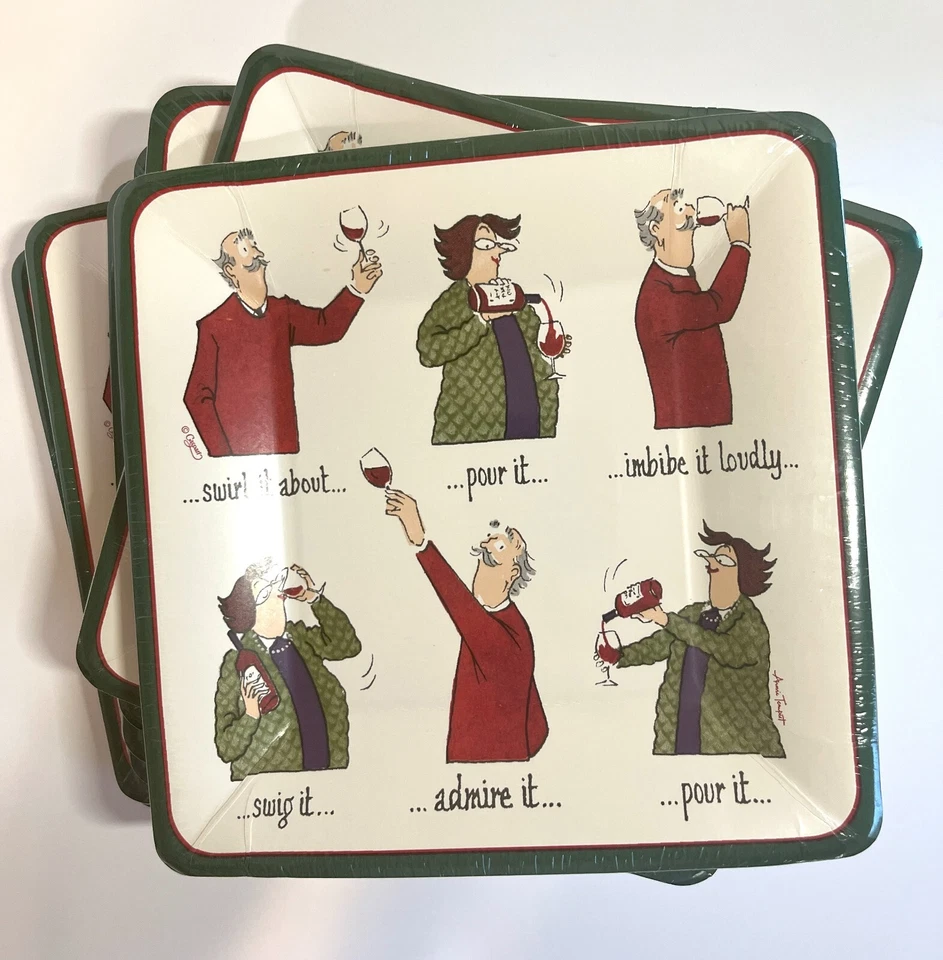 Caspari Paper Salad Dessert Plates 7 in "Wine Tasting Tottering-by-Gently"