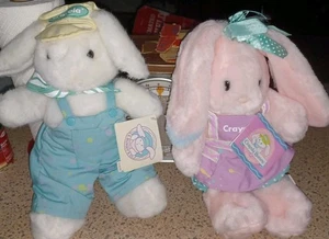 (2) Coniglietti pasquali coniglietti pasquali bianchi/rosa nuovi con etichette 1990 vintage Hallmark Crayola - Foto 1 di 12