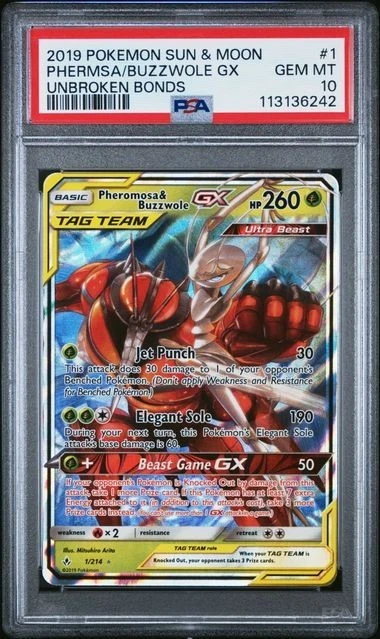 2019 POKEMON SUN & MOON UNBROKEN BONDS #1 PHEROMOSA & BUZZWOLE GX PSA 10 - Image 1 of 1
