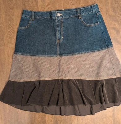 Style & Company Y2K 女式 16 牛仔拼布牛仔裤裙波西米亚 Corderoy 农民  — 第 1/4 张图片