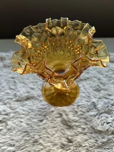 Vintage Fenton Diamantschliff bernsteinfarben geraffter Rand Daumenabdruck Süßigkeitenschale EUC - Bild 1 von 7