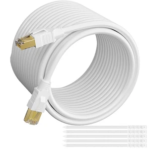 CAT 6E Cat 7 Ethernet-Kabel 100 Fuß weiß, High-Speed dreifach geschirmt Internet... - Bild 1 von 6