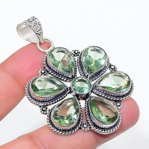 Green Amethyst Gemstone Handmade 925 Sterling Silver Jewelry Pendant Size 2.5" - Picture 1 of 1