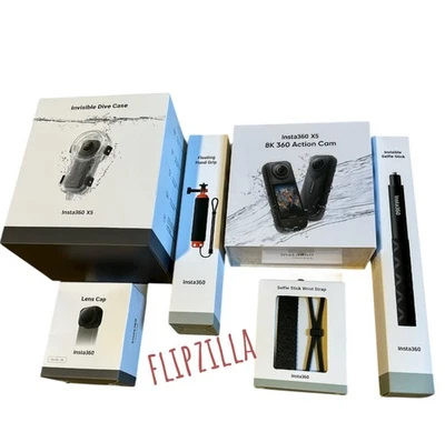 Insta360 X5 8K 360 Action Cam Bundle Dive Case Selfie Stick New Factory Sealed - Image 1 of 4