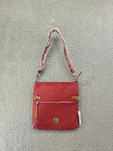 JOY Purse Foldover Crossbody Bag Red Pebbled Leather 11"x11" - Picture 1 of 14